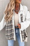 Street Plaid Striped Patchwork Pocket Turndown Collar Outerwear
