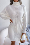Elegant Solid Without Belt Turtleneck One Step Skirt Dresses