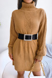 Elegant Solid Without Belt Turtleneck One Step Skirt Dresses