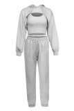 Street Sportswear Solid Solid Color Hooded Collar Long Sleeve Two Pieces
