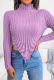 Street Solid Asymmetrical Half A Turtleneck Tops