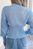 Street Solid Hollowed Out Solid Color V Neck Tops