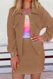 Casual Sweet Print Solid Pocket Buckle Turndown Collar Long Sleeve Two Pieces
