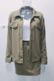 Casual Sweet Print Solid Pocket Buckle Turndown Collar Long Sleeve Two Pieces
