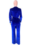 Elegant Solid Frenulum V Neck Long Sleeve Two Pieces