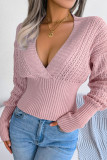 Street Solid Hollowed Out Solid Color V Neck Tops