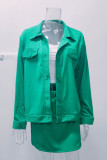 Casual Sweet Print Solid Pocket Buckle Turndown Collar Long Sleeve Two Pieces