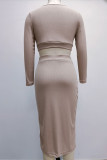 Casual Elegant Solid Slit U Neck Long Sleeve Two Pieces