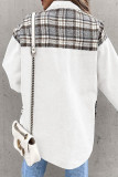 Street Plaid Striped Patchwork Pocket Turndown Collar Outerwear