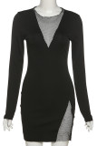 Sexy Solid Patchwork Asymmetrical V Neck Wrapped Skirt Dresses