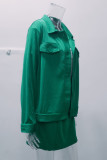 Casual Sweet Print Solid Pocket Buckle Turndown Collar Long Sleeve Two Pieces