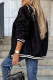 Casual Street Color Block Buckle Contrast O Neck Outerwear