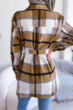 Elegant Plaid Striped Bandage Turndown Collar Outerwear