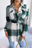 Elegant Plaid Striped Bandage Turndown Collar Outerwear