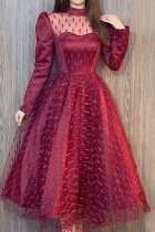 Elegant Solid Patchwork Mandarin Collar Ball Gown Dresses