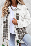 Street Plaid Striped Patchwork Pocket Turndown Collar Outerwear