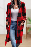Work Street Plaid Striped Pocket Buckle V Neck Outerwear