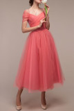 Sexy Elegant Formal Solid Mesh Off the Shoulder Ball Gown Dresses