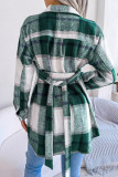 Elegant Plaid Striped Bandage Turndown Collar Outerwear