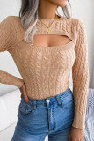 Sweet Street Solid Hollowed Out O Neck Tops