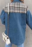 Street Plaid Striped Patchwork Pocket Turndown Collar Outerwear