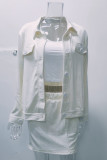 Casual Sweet Print Solid Pocket Buckle Turndown Collar Long Sleeve Two Pieces