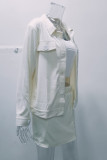 Casual Sweet Print Solid Pocket Buckle Turndown Collar Long Sleeve Two Pieces