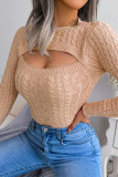 Sweet Street Solid Hollowed Out O Neck Tops