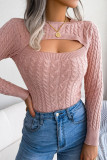 Sweet Street Solid Hollowed Out O Neck Tops