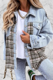 Street Plaid Striped Patchwork Pocket Turndown Collar Outerwear