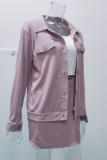 Casual Sweet Print Solid Pocket Buckle Turndown Collar Long Sleeve Two Pieces