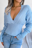 Street Solid Hollowed Out Solid Color V Neck Tops