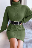 Elegant Solid Without Belt Turtleneck One Step Skirt Dresses