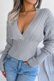 Street Solid Hollowed Out Solid Color V Neck Tops