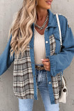 Street Plaid Striped Patchwork Pocket Turndown Collar Outerwear