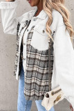 Street Plaid Striped Patchwork Pocket Turndown Collar Outerwear