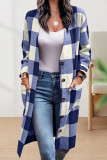 Work Street Plaid Striped Pocket Buckle V Neck Outerwear