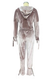 Elegant Solid Solid Color Hooded Collar Long Sleeve Two Pieces