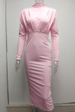 Celebrities Elegant Solid Patchwork O Neck One Step Skirt Dresses