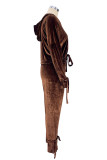 Elegant Solid Solid Color Hooded Collar Long Sleeve Two Pieces