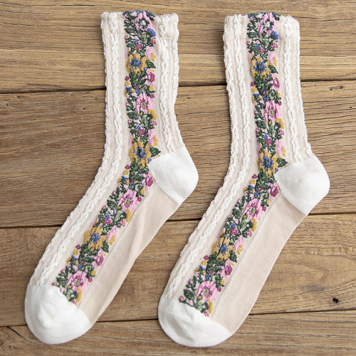 Wisherryy Vintage Floral Jacquard Cozy Socks