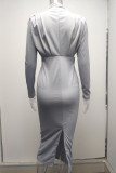 Celebrities Elegant Solid Patchwork O Neck One Step Skirt Dresses