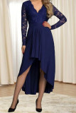 Elegant Formal Solid Lace Asymmetrical V Neck A Line Dresses