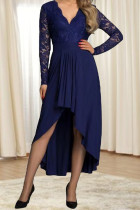 Elegant Formal Solid Lace Asymmetrical V Neck A Line Dresses