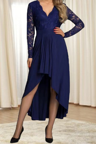 Elegant Formal Solid Lace Asymmetrical V Neck A Line Dresses