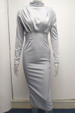 Celebrities Elegant Solid Patchwork O Neck One Step Skirt Dresses