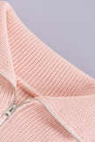 Elegant Solid Zipper Turndown Collar Tops