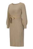 Solid Bandage O Neck One Step Skirt Dresses