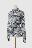 Print Asymmetrical Printing POLO collar Tops