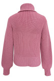 Elegant Solid Zipper Turndown Collar Tops